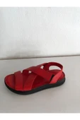 güven kundura Kadın Kırmızı Hakiki Deri Sandalet - 1