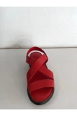 güven kundura Kadın Kırmızı Hakiki Deri Sandalet - 4