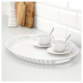 Servis-Sunum Tepsi 52x39 cm Beyaz Renk ikea Yuvarlak Tepsi Çelik - 3