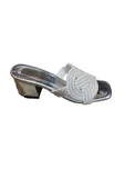 Shoes Kadın Taşlı Kalın Kısa Topuklu Abiye Terlik - 1