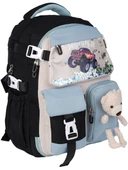 Relaxion 1460 Siyah- Açık Mavi İthal Kore Tarzı Unisex Çocuk İlkokul Sırt Çantası thumbnail 1