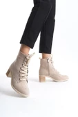JET-LENA Bağcıklı Fermuarlı Ortopedik Taban Topuklu Süet Kadın Bot  STT - Ten thumbnail 1