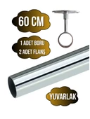 Metal Yuvarlak Krom Mobilya Dolap Askı Borusu(2 ADET AYAKLI AÇIK FLANŞ-1 ADET BORU)(KROM)(ÇAP:25MM) Krom 60cm thumbnail 1