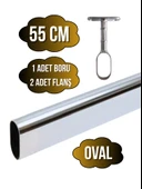 Metal Oval Krom Mobilya Dolap Askı Borusu(KROM)(OVAL)(2 ADET AYAKLI AÇIK FLANŞ-1 ADET BORU) Krom 55cm thumbnail 1