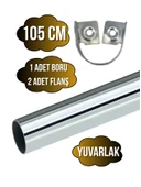 Metal Yuvarlak Krom Mobilya Dolap Askı Borusu(KROM)(2 ADET FLANŞ-1 ADET BORU)(ÇAP:25MM) Krom 105cm thumbnail 1