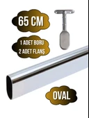 Metal Oval Krom Mobilya Dolap Askı Borusu(KROM)(OVAL)(2 ADET AYAKLI KAPALI FLANŞ-1 ADET BORU) Krom 65cm thumbnail 1