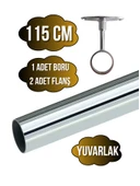 Metal Yuvarlak Krom Mobilya Dolap Askı Borusu(2 ADET AYAKLI AÇIK FLANŞ-1 ADET BORU)(KROM)(ÇAP:25MM) Krom 115cm thumbnail 1