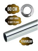Metal Yuvarlak Krom Mobilya Dolap Askı Borusu(KROM)(2 ADET YUVARLAK FLANŞ-1 ADET BORU)(ÇAP:25MM) Krom 60cm thumbnail 1