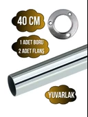 Metal Yuvarlak Krom Mobilya Dolap Askı Borusu(KROM)(2 ADET YUVARLAK FLANŞ-1 ADET BORU)(ÇAP:25MM) Krom 40cm thumbnail 1