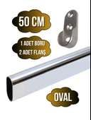 Metal Oval Krom Mobilya Dolap Askı Borusu(KROM)(OVAL)(2 ADET FLANŞ-1 ADET BORU)(BOY:30MM EN:15MM) Krom 50cm thumbnail 1