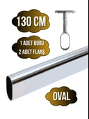 Metal Oval Krom Mobilya Dolap Askı Borusu(KROM)(OVAL)(2 ADET AYAKLI AÇIK FLANŞ-1 ADET BORU) Krom 130cm - 1