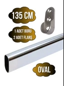 Metal Oval Krom Mobilya Dolap Askı Borusu(KROM)(OVAL)(2 ADET FLANŞ-1 ADET BORU)(BOY:30MM EN:15MM) Krom 135cm thumbnail 1