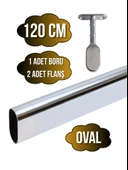 Metal Oval Krom Mobilya Dolap Askı Borusu(KROM)(OVAL)(2 ADET AYAKLI KAPALI FLANŞ-1 ADET BORU) Krom 120cm thumbnail 1