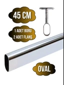 Metal Oval Krom Mobilya Dolap Askı Borusu(KROM)(OVAL)(2 ADET AYAKLI AÇIK FLANŞ-1 ADET BORU) Krom 45cm thumbnail 1