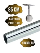 Metal Yuvarlak Krom Mobilya Askı Borusu(KROM)(2 ADET AYAKLI KAPALI FLANŞ-1 ADET BORU)(ÇAP:25MM) Krom 85cm - 1