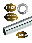Metal Yuvarlak Krom Mobilya Dolap Askı Borusu(KROM)(2 ADET YUVARLAK FLANŞ-1 ADET BORU)(ÇAP:25MM) Krom 115cm thumbnail 1
