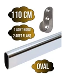 Metal Oval Krom Mobilya Dolap Askı Borusu(KROM)(OVAL)(2 ADET FLANŞ-1 ADET BORU)(BOY:30MM EN:15MM) Krom 110cm thumbnail 1