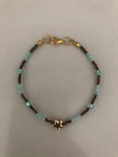 KAHVE TURKUAZ YILDIZ FİGÜRLÜ BİLEKLİK - 1