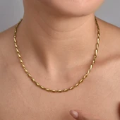 14 Ayar Altın Kaplama İtalyan Gösterişli ve Hafif Zincir Gümüş Kolye - NP00100 thumbnail 1