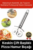 Premium Seri Paslanmaz Çelik Keskin Şekillendirici Kesici Çift Başlıklı Pizza Mantı Hamur Bıçağı - 1