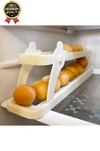 Premium Yer Tasarruflu Saklama Kabı Organizeri Plastik 2 Katlı Otomatik Buzdolabı Yumurta Standı - 6