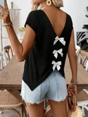 Lucky Life Kadın Kısa Kollu V Yakalı Arkadan Kurdele Detaylı Viskon Bluz thumbnail 2