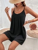 Kadın Ip Askılı Yuvarlak Yakalı Pileli Viskon Tulum thumbnail 4