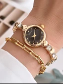 Coliseum Özel Tasarım Vintage Seri Taşlı Kordon Model Kadın Kol Saati+Bileklik Hediyeli CL8745.C02 thumbnail 1