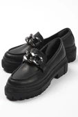Kadın Leo Siyah Kalın Taban Loafer Makosen Ayakkabı - 2