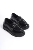 Kadın Leo Siyah Rugan Kalın Taban Loafer Makosen Ayakkabı - 4