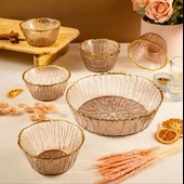 Fecra Fladen 7 Parça Kase Seti Kahve Gold Fileli - 3