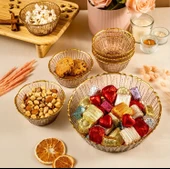 Fecra Fladen 7 Parça Kase Seti Kahve Gold Fileli - 1