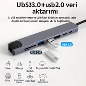 Macbook Pro Air İçin USB Type-C Hub Dönüştürücü 8 in 1 Çoklayıcı - 4
