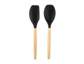 TANTİTONİ BAMBU SAPLI SİYAH RENKLİ SİLİKON BÜYÜK KAŞIK VE SPATULA SETİ - 1