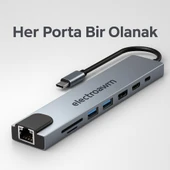 Macbook Pro Air İçin USB Type-C Hub Dönüştürücü 8 in 1 Çoklayıcı - 1