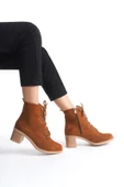JET-LENA Bağcıklı Fermuarlı Ortopedik Taban Topuklu Süet Kadın Bot STT - Taba thumbnail 2