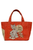 Kadın Vegan Turuncu Medium Tote Bag - Warner Bros Tom & Jerry Tasarım - 4
