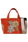 Kadın Vegan Turuncu Medium Tote Bag - Warner Bros Tom & Jerry Tasarım - 1