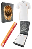 Galatasaray Orijinal Lisanslı Polo Yaka Beyaz Antrenman T-Shirt + Şal Kaşkol Set Hediyelik Ahşap Kutulu - 1