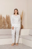 Uzun Kollu Büyük Beden Kadın Pijama Takımı- Çiçek Desenli Pijama - Pinterest Basic Kadın  Pijama thumbnail 5