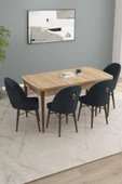 Calvin Meşe Desen 80x132 Açılabilir Mdf Masa Yemek Odası Takımı, Mutfak Takımı 4 Adet Sandalye Antrasit - 1
