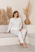 Uzun Kollu Büyük Beden Kadın Pijama Takımı- Çiçek Desenli Pijama - Pinterest Basic Kadın  Pijama thumbnail 7