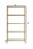 TOLIAHOME Modern 5 Katlı Gold Renk Metal İskeletli Cam Raflı Aksesuar Rafı Kitaplık - 4