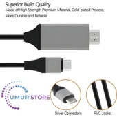 Type-C HDMI USB 3.1 Uyumlu Adaptör Kablosu Hdtv 30Hz 4K Usb-C Kablo Pc Için Monitör thumbnail 4