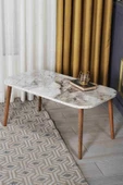Devin Dekor Mobilya Orta Sehpa Kare Ahşap Torna Ayak Efes-mermer Desenli - 1