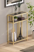TOLIAHOME Gold Renk Füme Temper Camlı Dresuar Konsol Komodin - 2