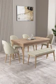 Milas Atlantik Çam 80x132 Açılabilir Mdf Masa Yemek Odası Takımı, Mutfak Takımı 4 Sandalye, 1 Bench Krem - 1