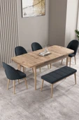 Milas Atlantik Çam 80x132 Açılabilir Mdf Masa Yemek Odası Takımı, Mutfak Takımı 4 Sandalye, 1 Bench Antrasit - 2
