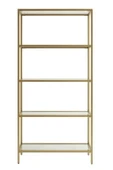 TOLIAHOME Modern 5 Katlı Gold Renk Metal İskeletli Cam Raflı Aksesuar Rafı Kitaplık - 3