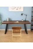 Loubrimart Ahşap Masif Ağaç Doğal Çalışma Masası Demir Iskelet Ofis Masası - 3